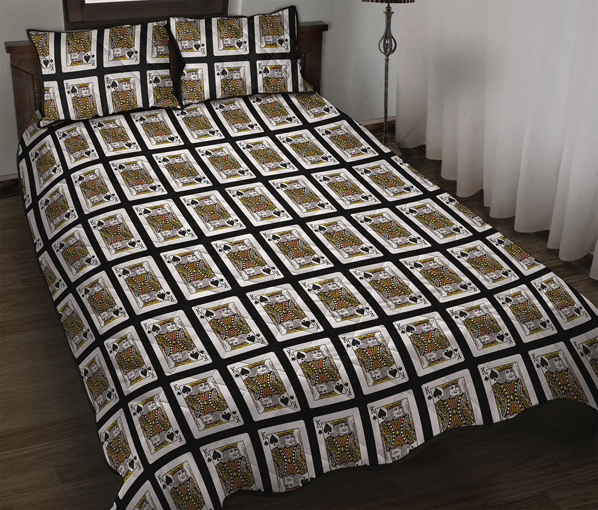 King Of Spades Playing Card Pattern Print Quilt Bed Set