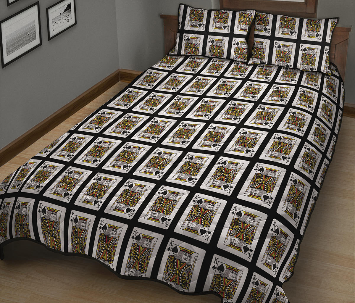 King Of Spades Playing Card Pattern Print Quilt Bed Set