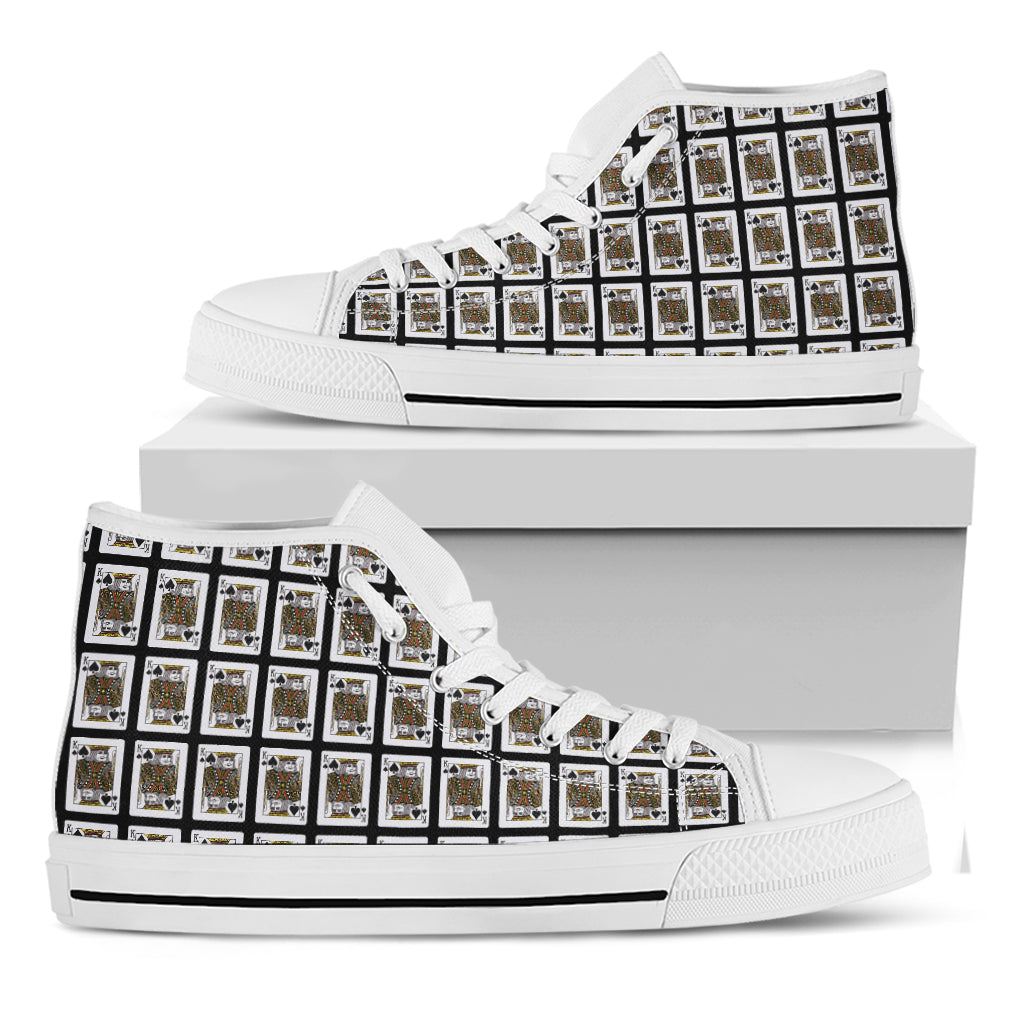 King Of Spades Playing Card Pattern Print White High Top Shoes