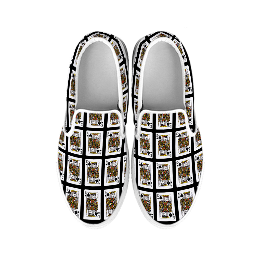 King Of Spades Playing Card Pattern Print White Slip On Shoes