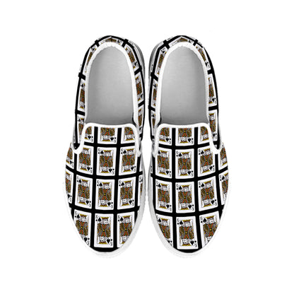King Of Spades Playing Card Pattern Print White Slip On Shoes