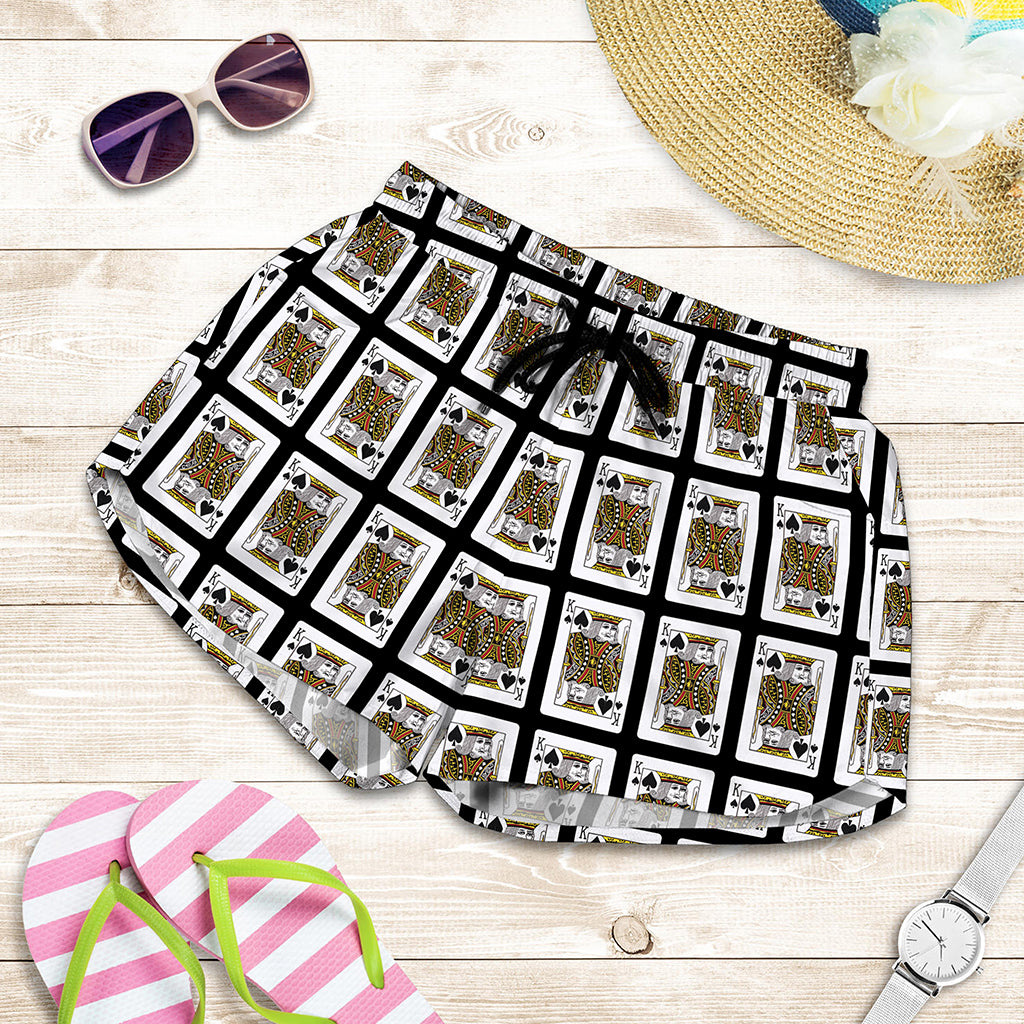 King Of Spades Playing Card Pattern Print Women's Shorts