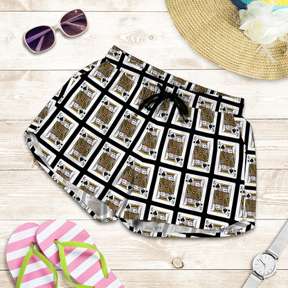 King Of Spades Playing Card Pattern Print Women's Shorts