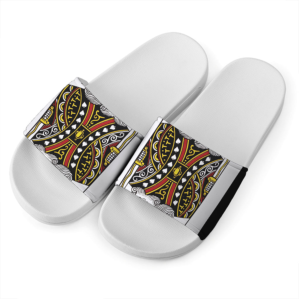King Of Spades Playing Card Print White Slide Sandals