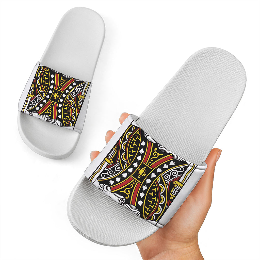 King Of Spades Playing Card Print White Slide Sandals