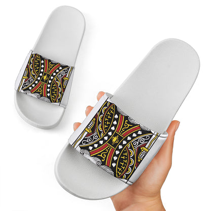King Of Spades Playing Card Print White Slide Sandals