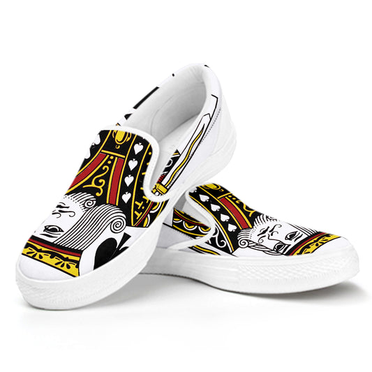 King Of Spades Playing Card Print White Slip On Shoes