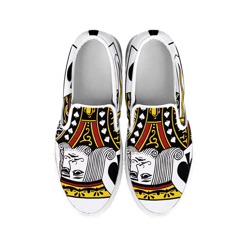 King Of Spades Playing Card Print White Slip On Shoes