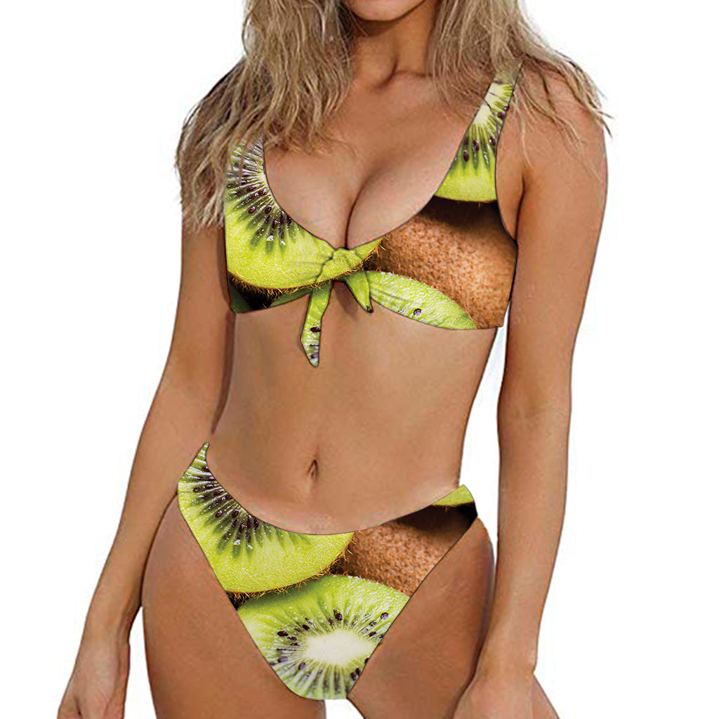 Kiwi 3D Print Front Bow Tie Bikini