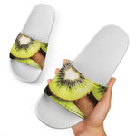 Kiwi 3D Print White Slide Sandals