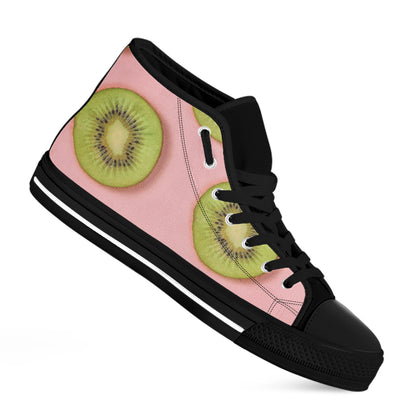 Kiwi Slices Pattern Print Black High Top Shoes