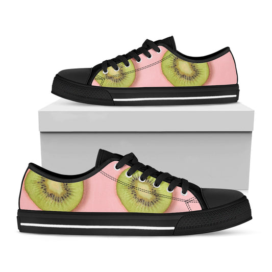 Kiwi Slices Pattern Print Black Low Top Shoes