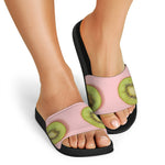 Kiwi Slices Pattern Print Black Slide Sandals