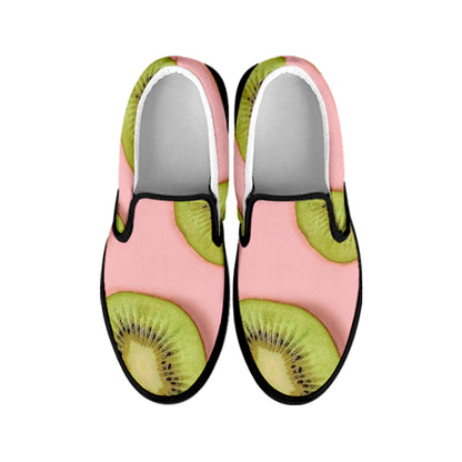 Kiwi Slices Pattern Print Black Slip On Shoes