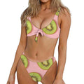 Kiwi Slices Pattern Print Front Bow Tie Bikini