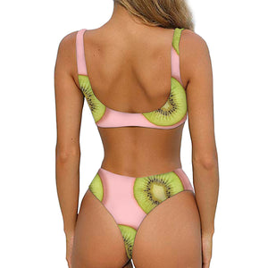 Kiwi Slices Pattern Print Front Bow Tie Bikini