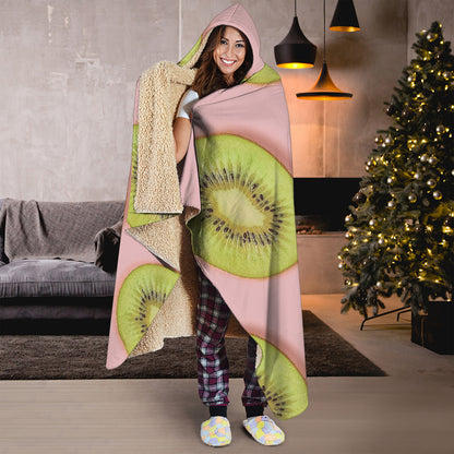 Kiwi Slices Pattern Print Hooded Blanket
