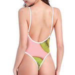 Kiwi Slices Pattern Print One Piece High Cut Swimsuit