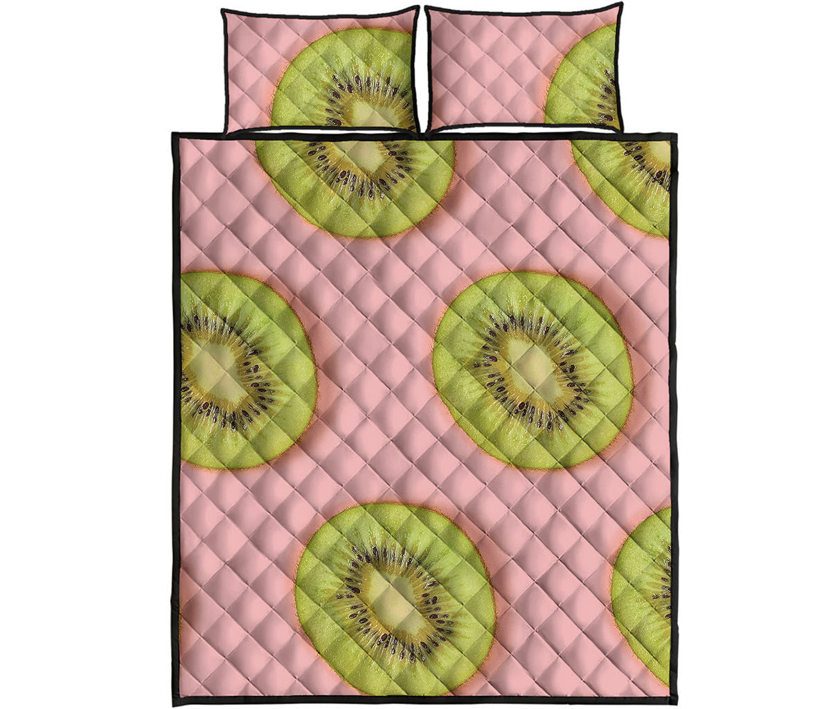 Kiwi Slices Pattern Print Quilt Bed Set