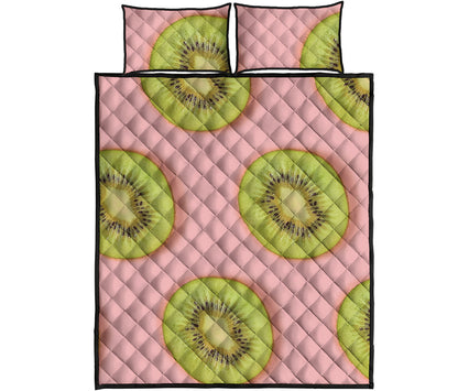Kiwi Slices Pattern Print Quilt Bed Set