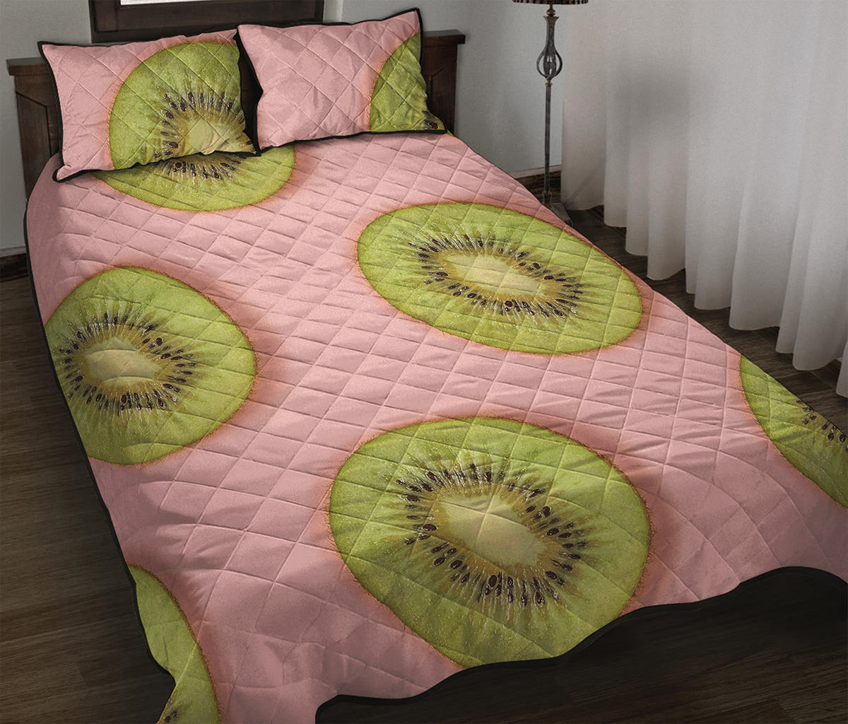 Kiwi Slices Pattern Print Quilt Bed Set