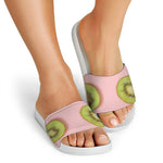 Kiwi Slices Pattern Print White Slide Sandals