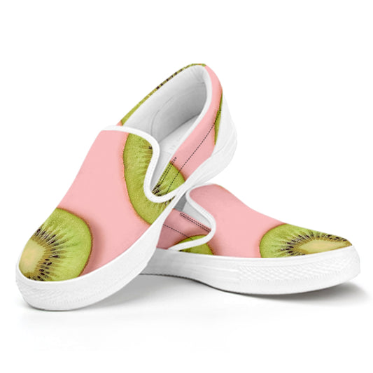 Kiwi Slices Pattern Print White Slip On Shoes