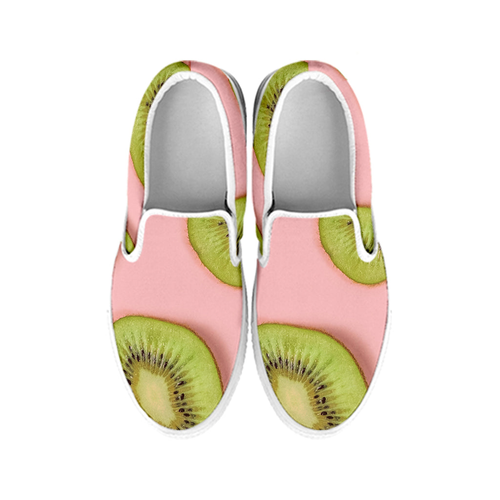 Kiwi Slices Pattern Print White Slip On Shoes