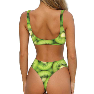 Kiwi Slices Print Front Bow Tie Bikini