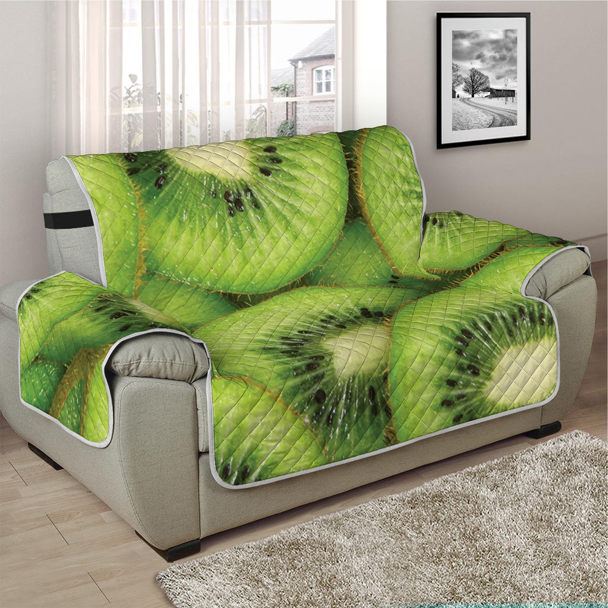 Kiwi Slices Print Half Sofa Protector