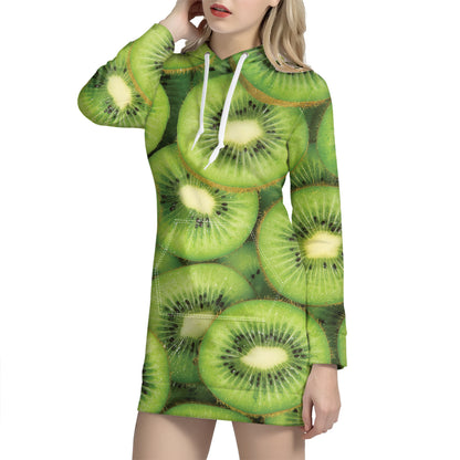 Kiwi Slices Print Hoodie Dress
