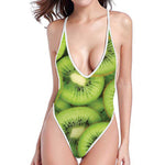 Kiwi Slices Print One Piece High Cut Swimsuit
