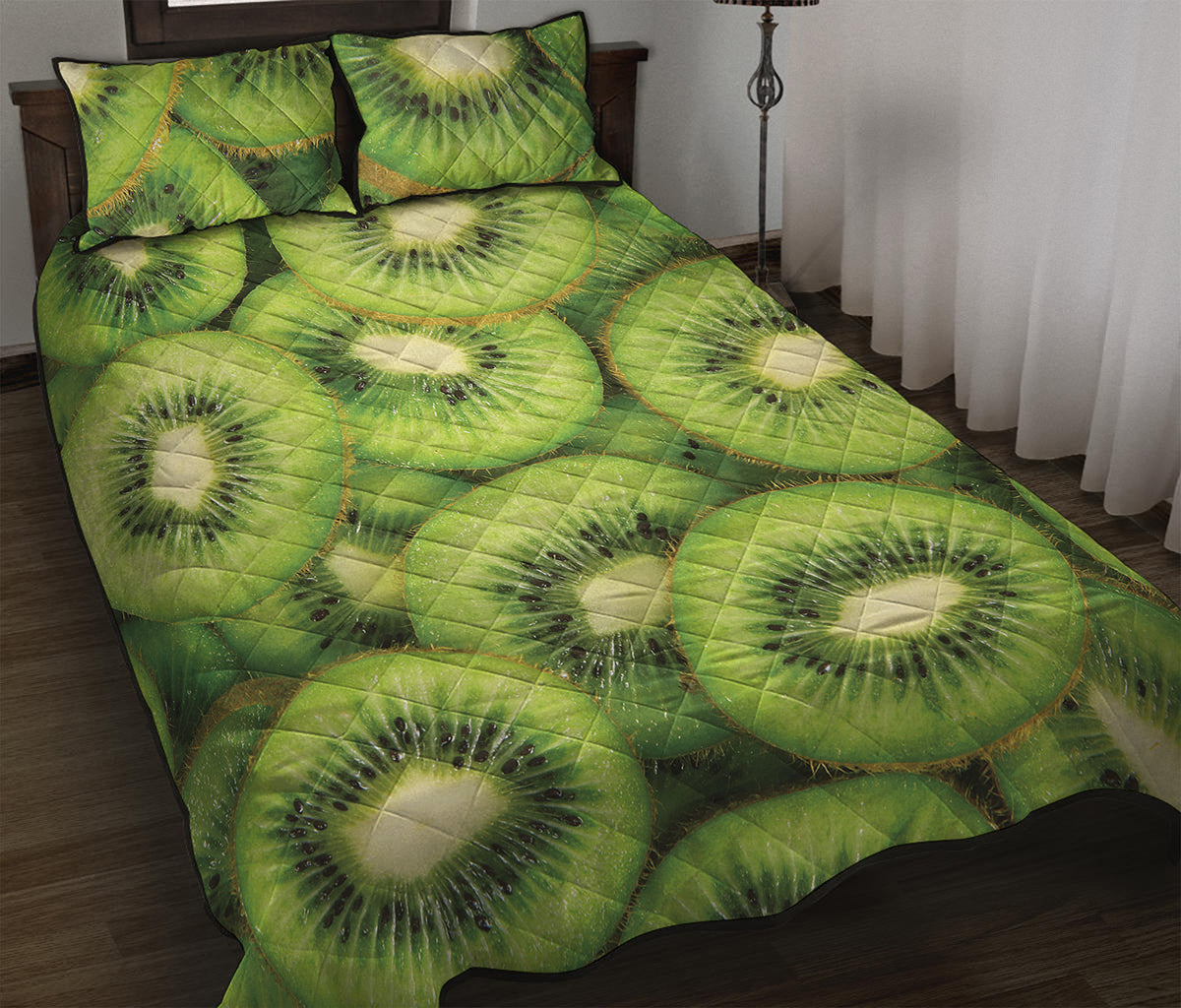 Kiwi Slices Print Quilt Bed Set