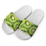 Kiwi Slices Print White Slide Sandals