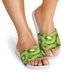 Kiwi Slices Print White Slide Sandals