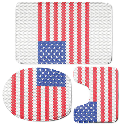 Knitted American Flag Print 3 Piece Bath Mat Set