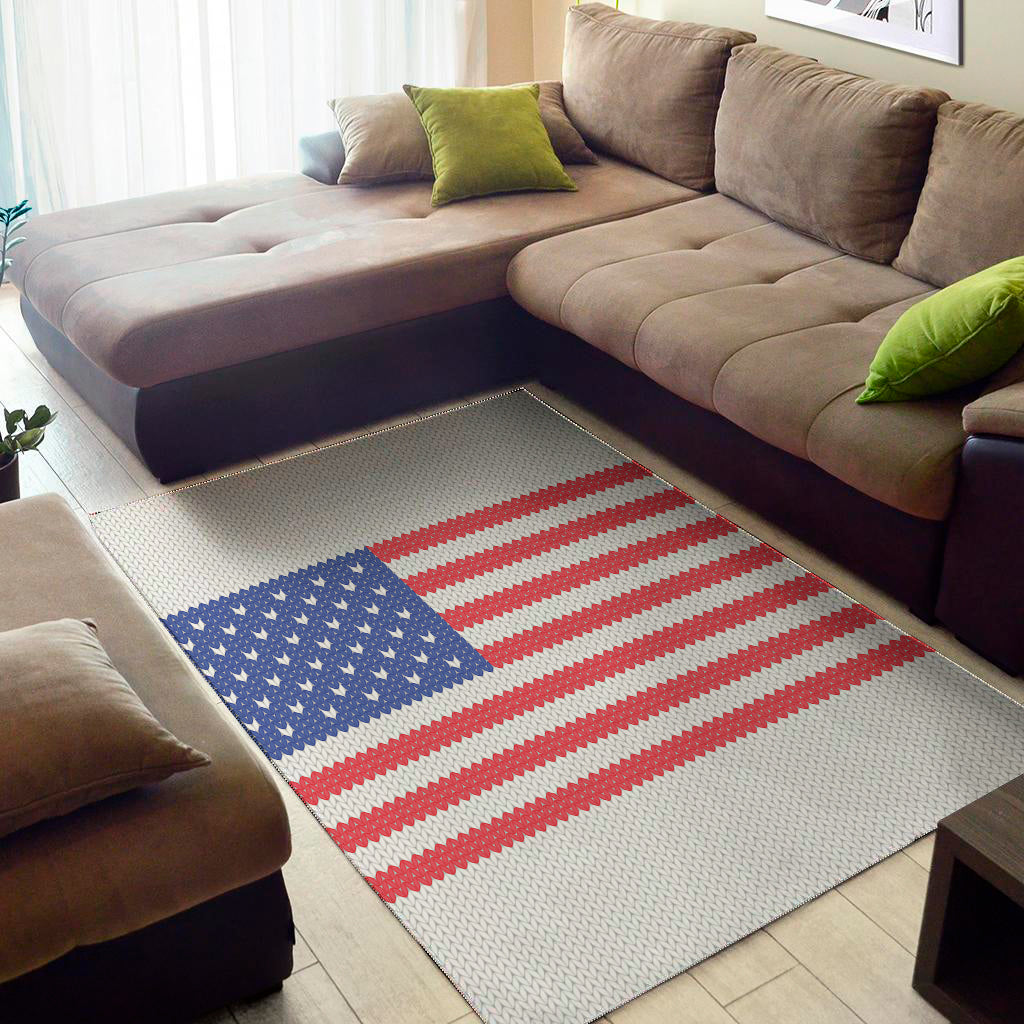 Knitted American Flag Print Area Rug