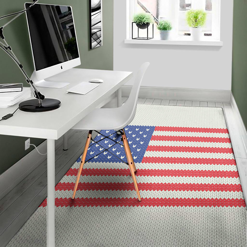 Knitted American Flag Print Area Rug