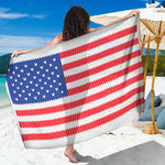 Knitted American Flag Print Beach Sarong Wrap
