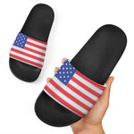 Knitted American Flag Print Black Slide Sandals