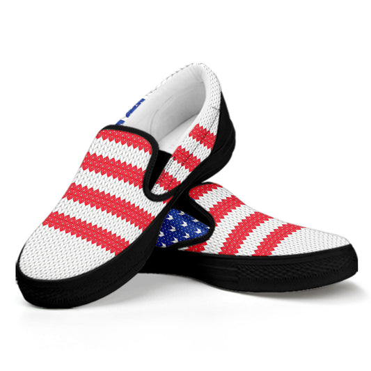 Knitted American Flag Print Black Slip On Shoes