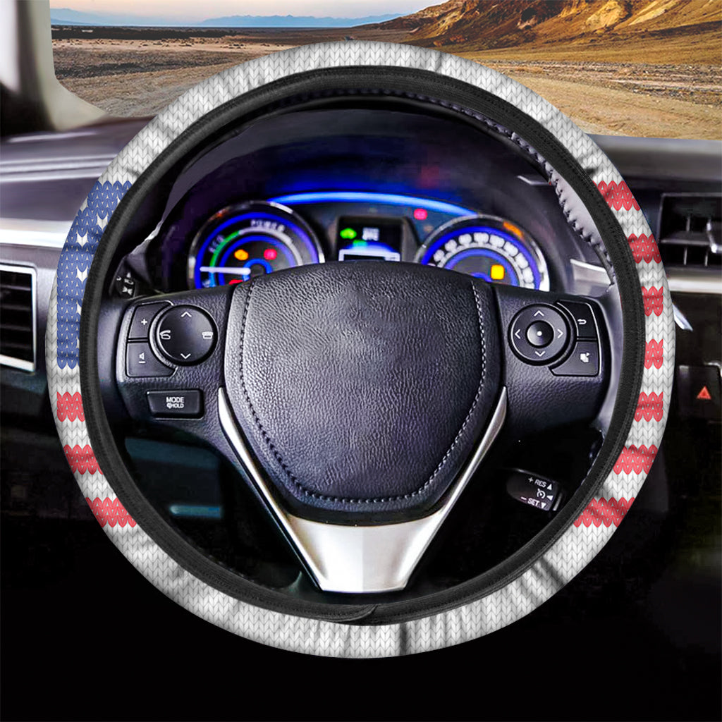 Knitted American Flag Print Car Steering Wheel Cover