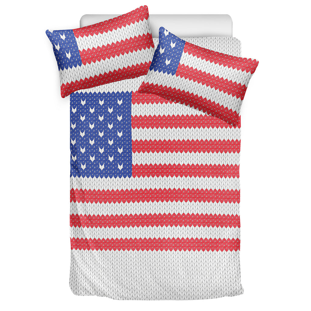 Knitted American Flag Print Duvet Cover Bedding Set