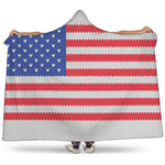 Knitted American Flag Print Hooded Blanket