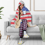 Knitted American Flag Print Hooded Blanket