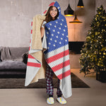 Knitted American Flag Print Hooded Blanket