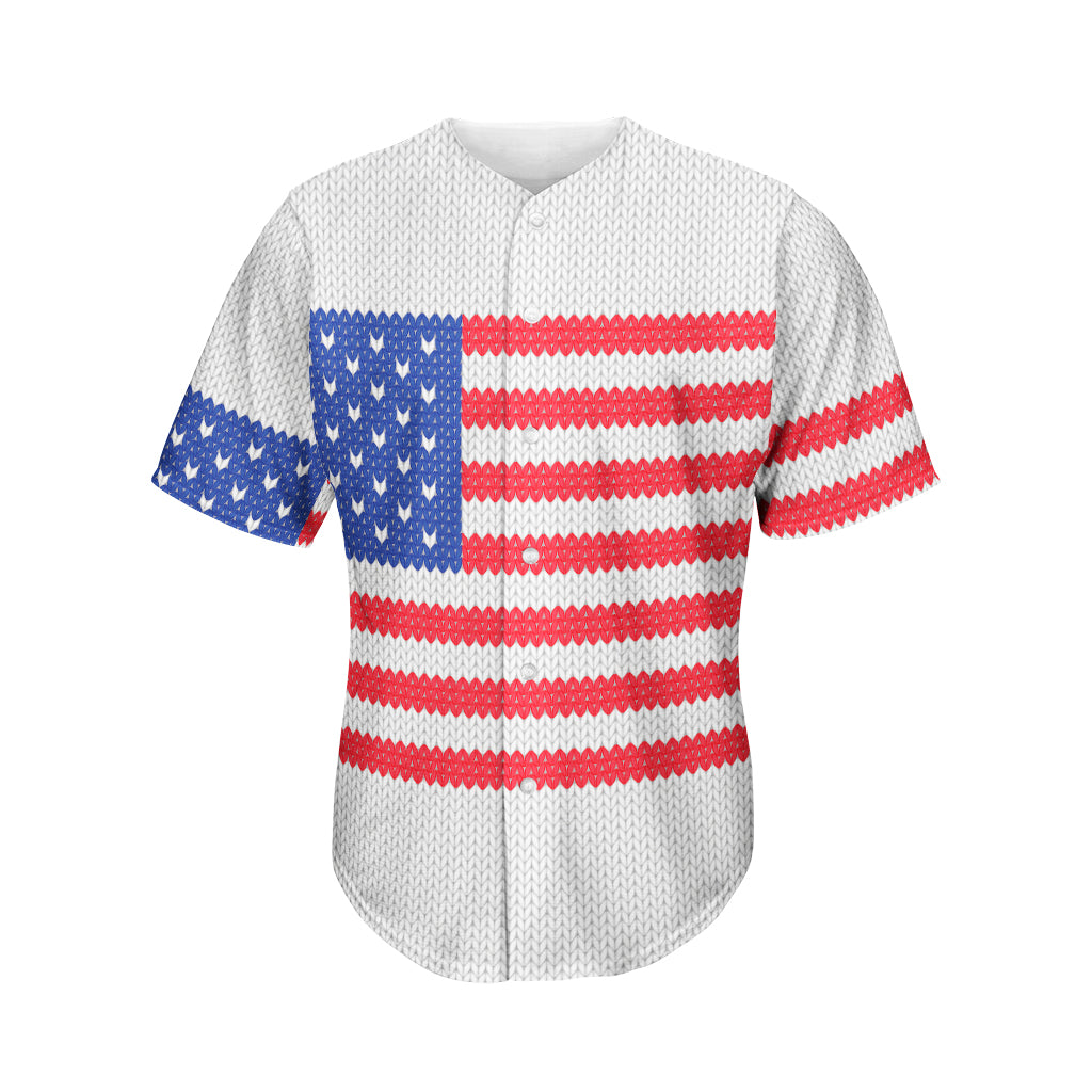 Knitted American Flag Print Men's Baseball Jersey