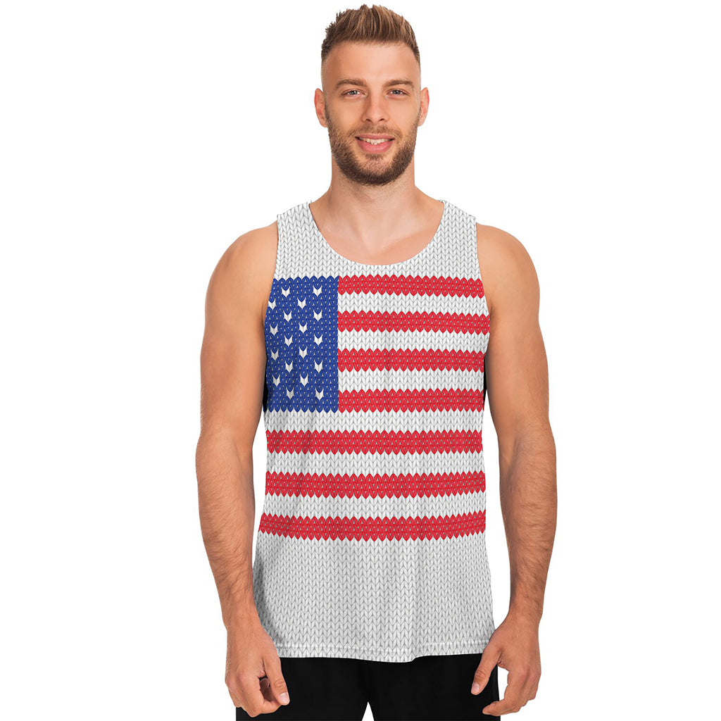 Knitted American Flag Print Men's Tank Top