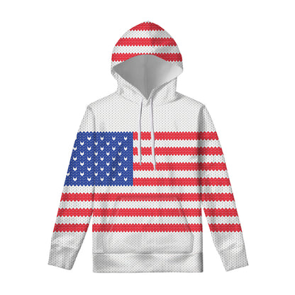 Knitted American Flag Print Pullover Hoodie