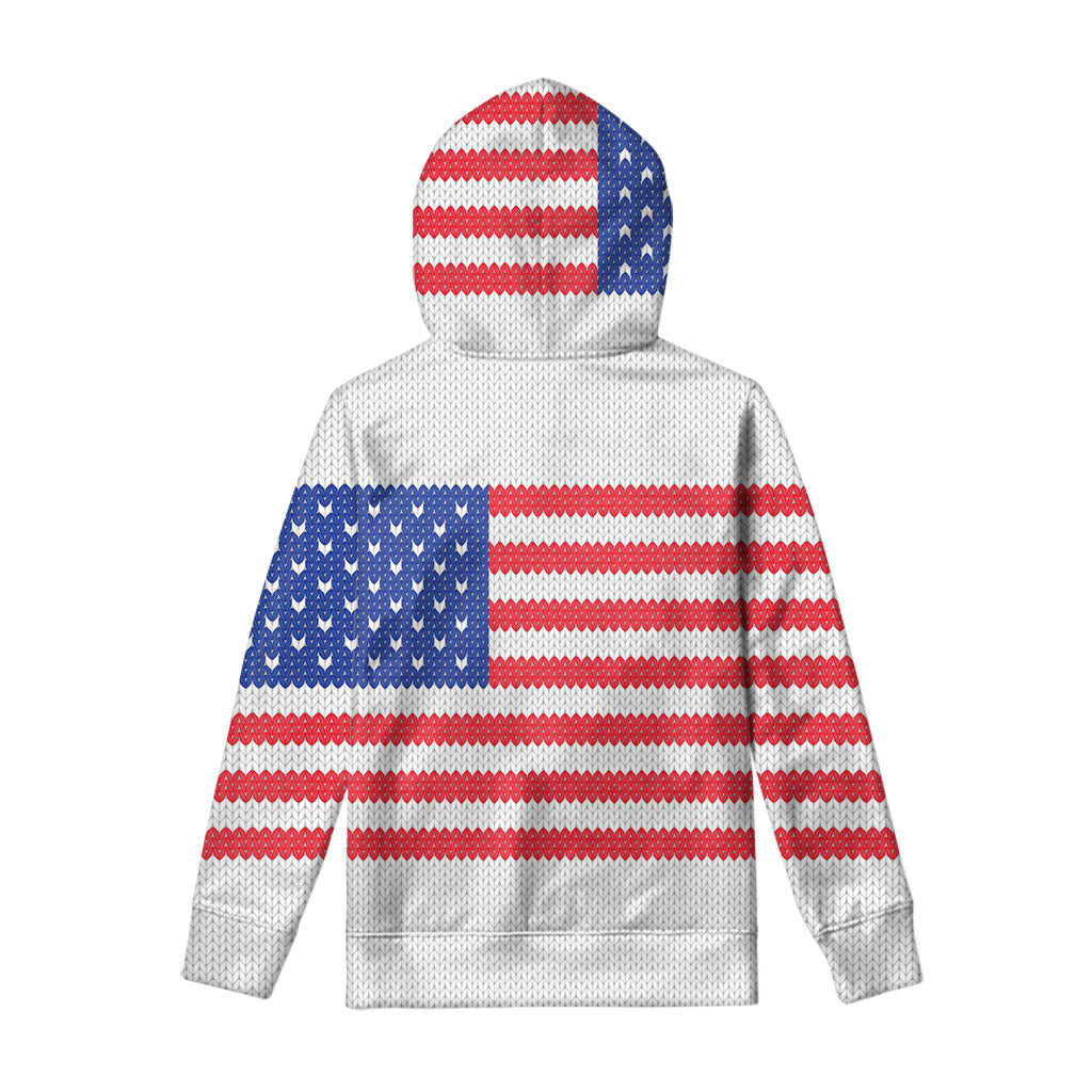 Knitted American Flag Print Pullover Hoodie